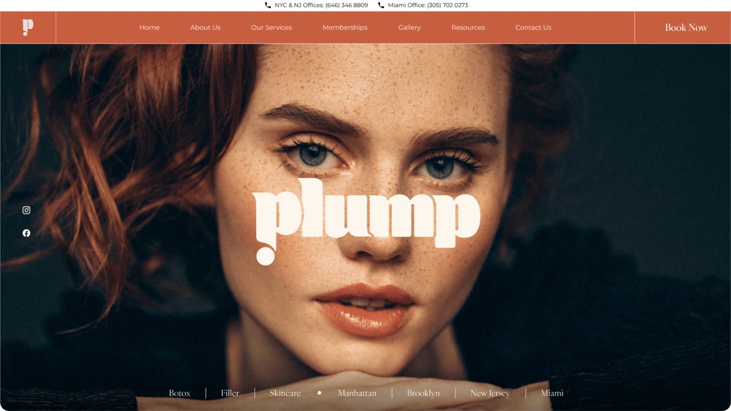 Med spa website screenshot with treatment navigation and a prominent booking link.