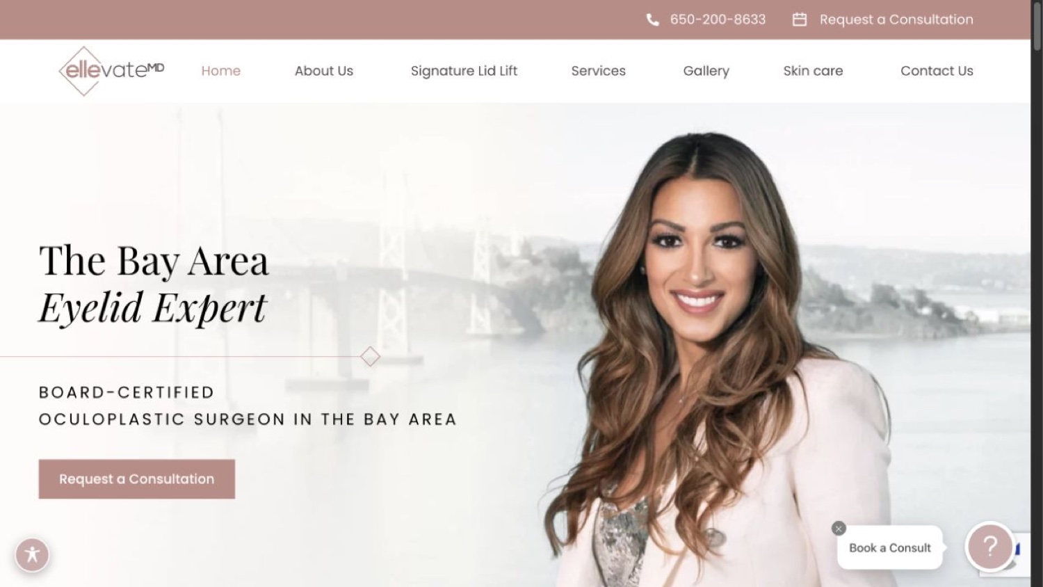 Oculoplastic surgery website example with specialty information and contact navigation.