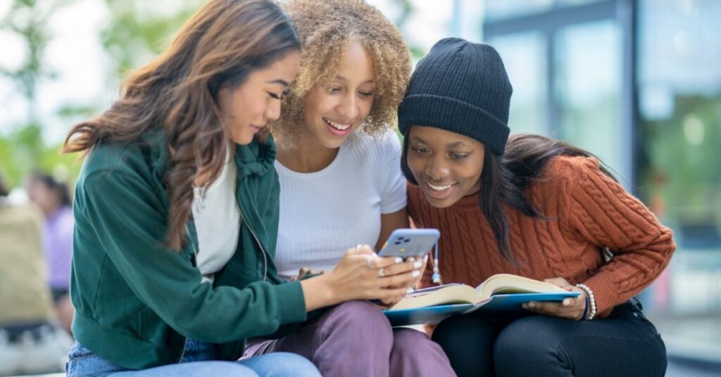 Group of girls on social media engaging with a brand