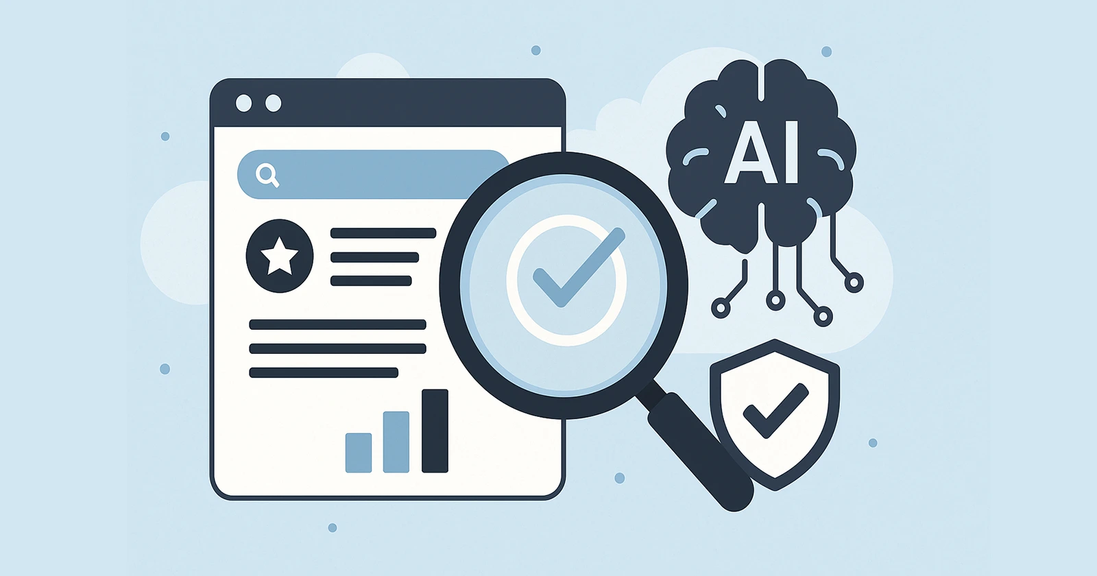 Illustration of an AI visibility and local search audit analyzing a website for search and AI results